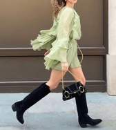 Chiffon Round Neck Long Sleeve Tiered Ruffle Mini Dress 3