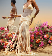 Mesh Bustier Spaghetti Strap Fringe Maxi Dress 2