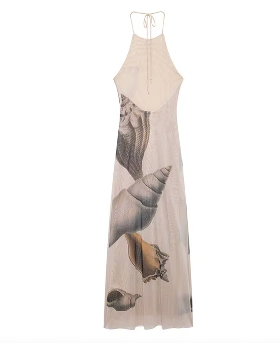Seashell Print High Neck Bodycon Maxi Dress 5
