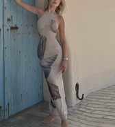 Seashell Print High Neck Bodycon Maxi Dress 3