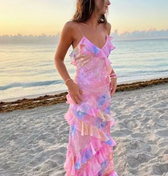 Floral Ruffle Backless Maxi Dress 4