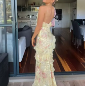 Floral Ruffle Backless Maxi Dress