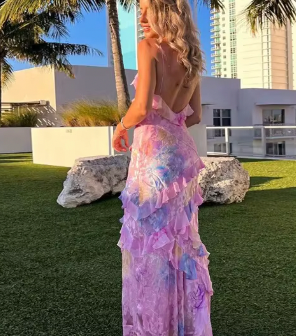 Floral Ruffle Backless Maxi Dress 2
