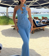 Crochet Knit Halter Neck Floral Appliqué Maxi Dress 6