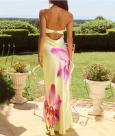 Floral Print Strapless Satin Maxi Dress 3