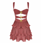 Glitter Square Neck Cut Out Tiered Ruffle Mini Dress 2