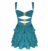 Glitter Square Neck Cut Out Tiered Ruffle Mini Dress 5