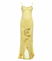 Frill Trim Mesh Spaghetti Strap High Split Maxi Dress 2