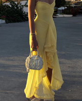 Frill Trim Mesh Spaghetti Strap High Split Maxi Dress 5