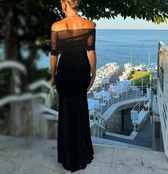Off Shoulder Mesh Ruched Bodycon Maxi Dress 6