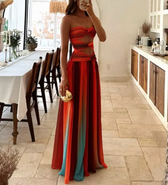 Strapless Cut Out Waist Chiffon Maxi Dress 2