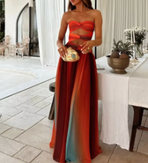 Strapless Cut Out Waist Chiffon Maxi Dress 3