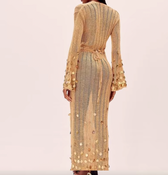 Crochet Deep V-Neck Bell Sleeve Sequin Maxi Dress 5