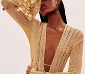 Crochet Deep V-Neck Bell Sleeve Sequin Maxi Dress 2