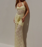 Lace Halter Neck Ruched Maxi Dress