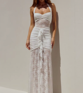 Lace Halter Neck Ruched Maxi Dress 8