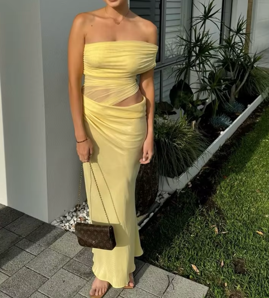 Off Shoulder Ruched Satin Mermaid Maxi Dress 2
