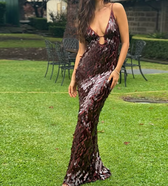 Sequin Deep V-Neck Spaghetti Strap Backless Maxi Dress 5