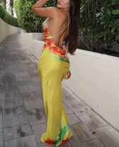 Floral Print Satin Cowl Neck Slip Maxi Dress 4