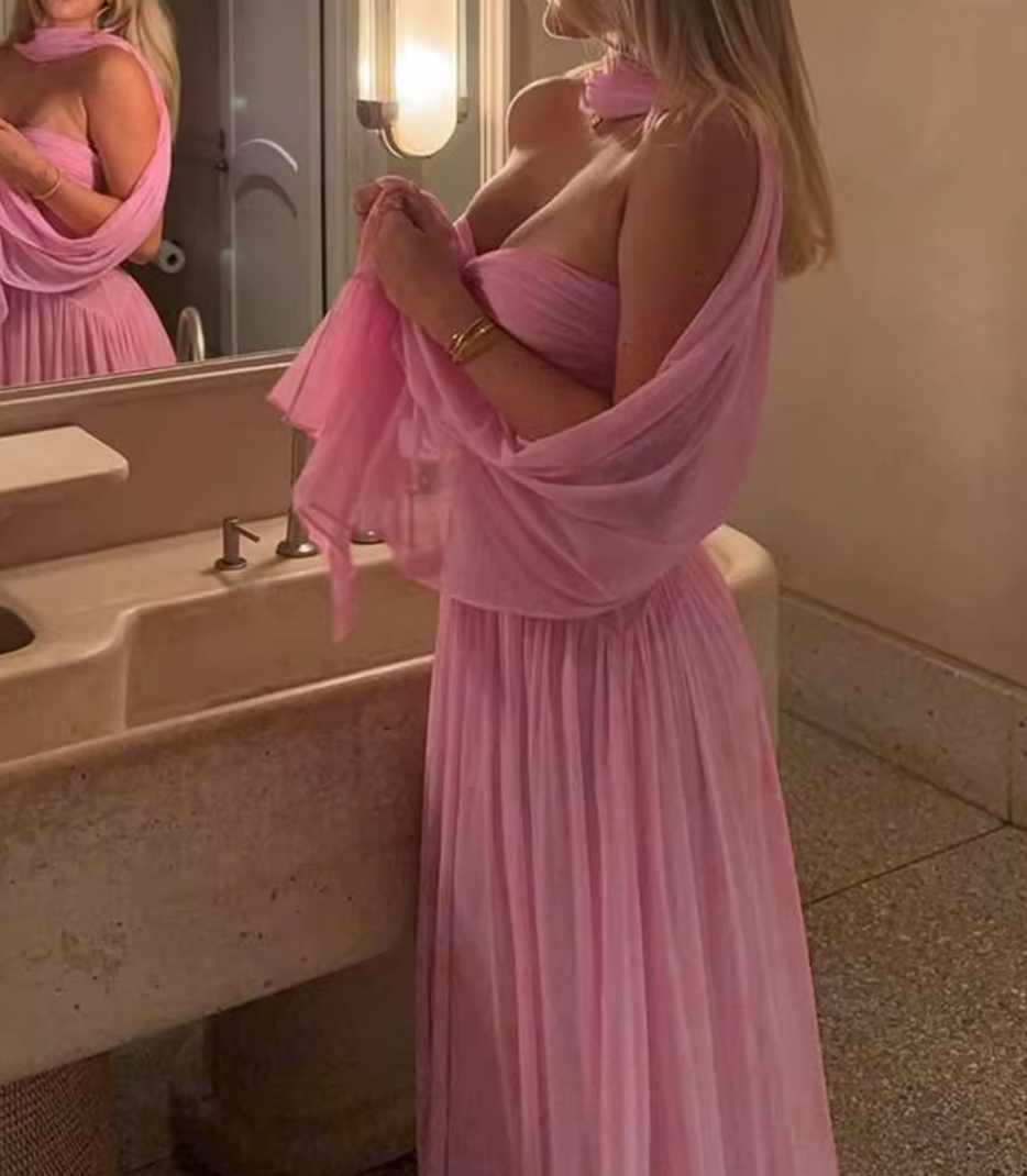 Strapless Sweetheart Ruched Chiffon A-Line Maxi Dress 3