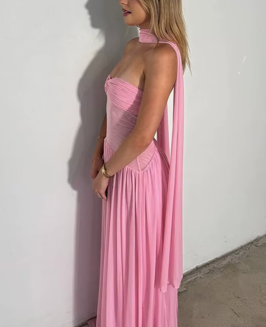 Strapless Sweetheart Ruched Chiffon A-Line Maxi Dress 5