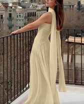 Strapless Sweetheart Ruched Chiffon A-Line Maxi Dress 6