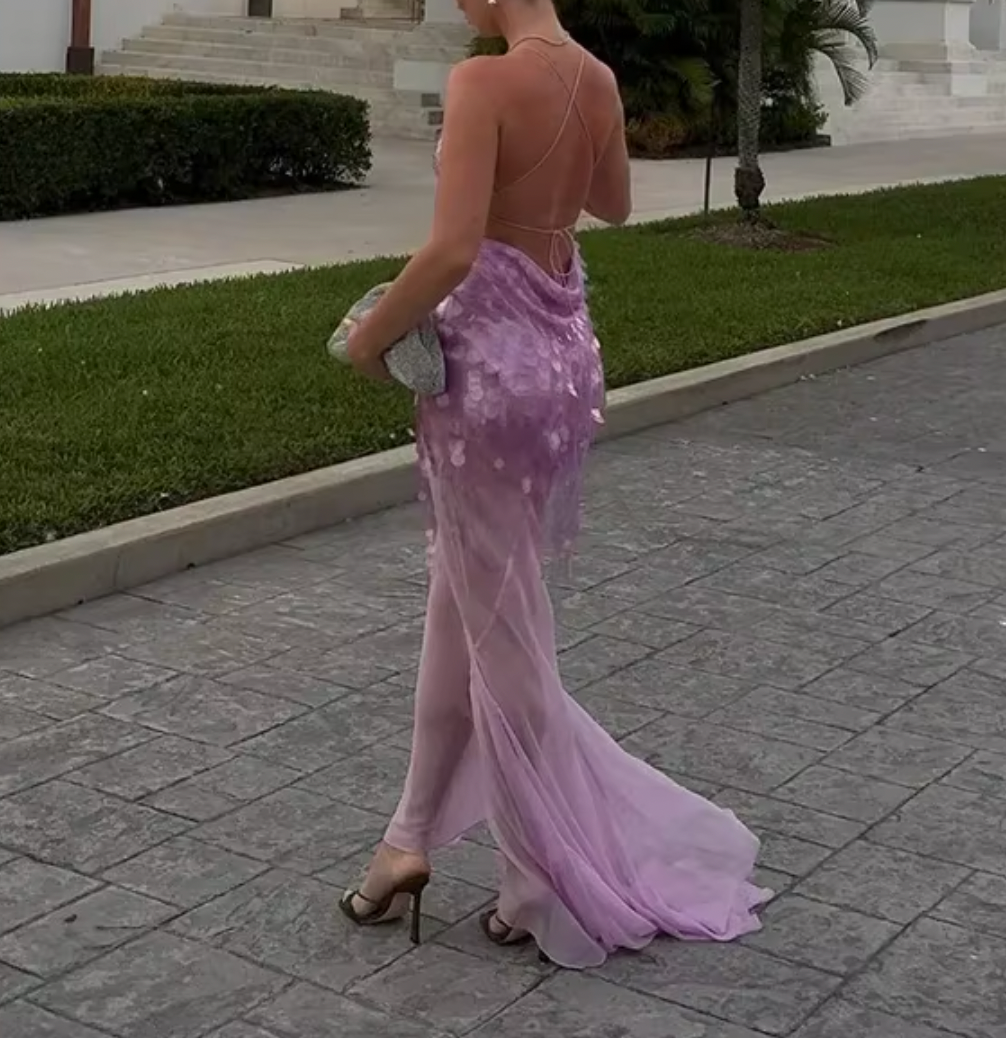 Sequin Cross Back Cowl Mermaid Maxi Dress 8