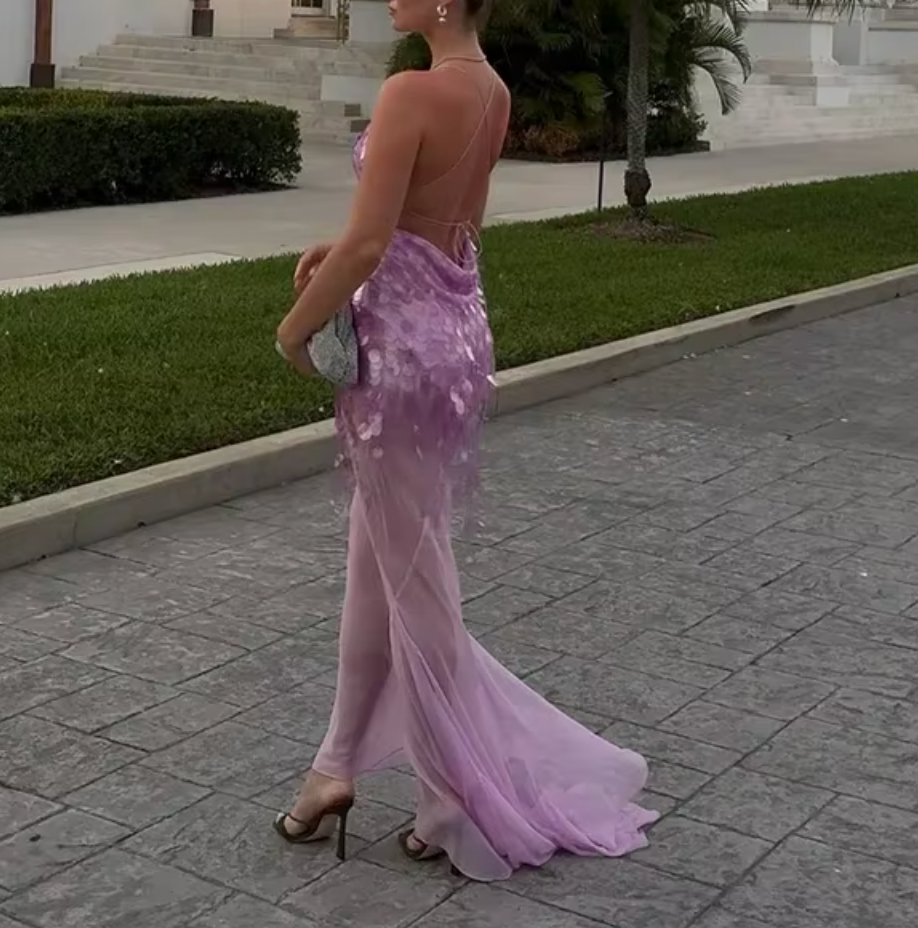 Sequin Cross Back Cowl Mermaid Maxi Dress 5