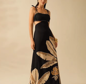 Floral Print Square Neck Cut Out Maxi Dress
