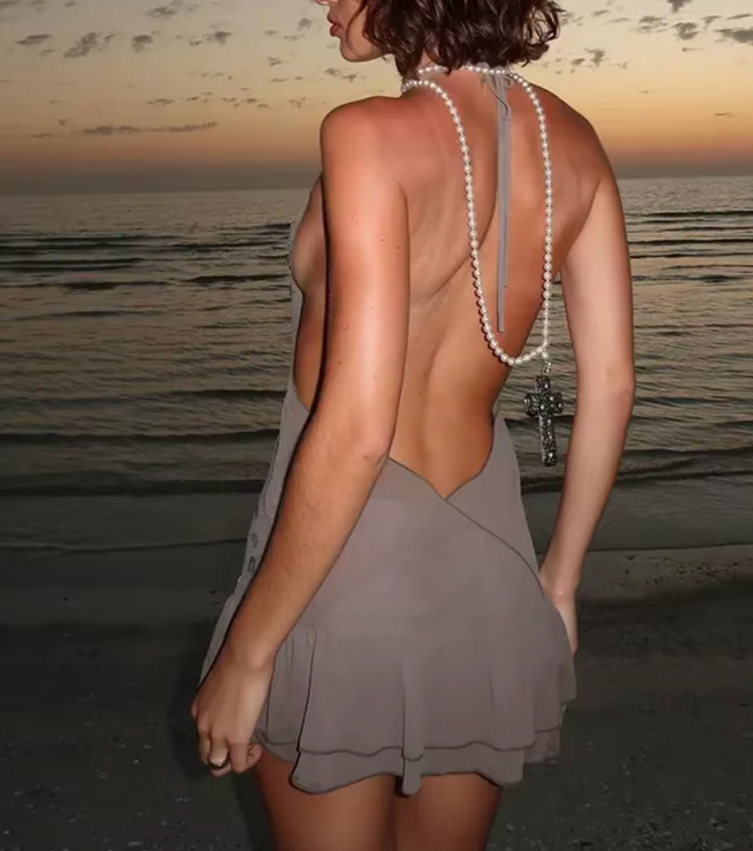 Sequin Halter Deep V-Neck Ruffle Mini Dress 3