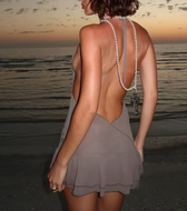 Sequin Halter Deep V-Neck Ruffle Mini Dress 3