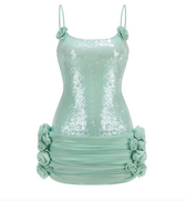 Sequin Spaghetti Strap Ruched Bodycon Mini Dress 3