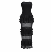 Strapless Tiered Ruffle Mesh Midi Dress 3