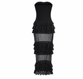 Strapless Tiered Ruffle Mesh Midi Dress 4