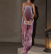 Strapless Pleated Satin A-Line Maxi Dress 4
