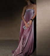 Strapless Pleated Satin A-Line Maxi Dress 3