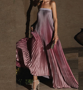 Strapless Pleated Satin A-Line Maxi Dress 5
