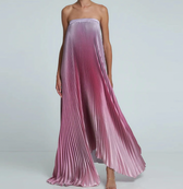 Strapless Pleated Satin A-Line Maxi Dress 7