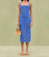 Crochet Halter Floral Appliqué Midi Dress 4