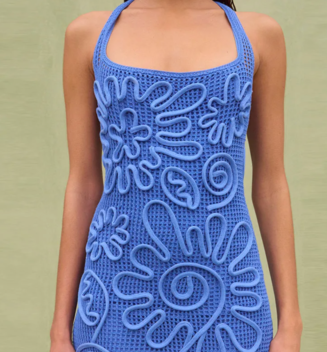 Crochet Halter Floral Appliqué Midi Dress 6