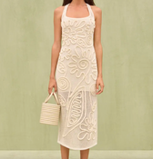 Crochet Halter Floral Appliqué Midi Dress