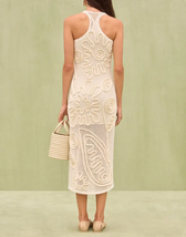 Crochet Halter Floral Appliqué Midi Dress 2