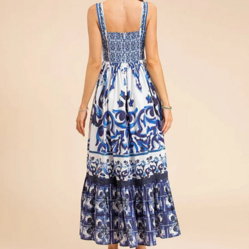 Square Neck Smocked Tiered A-Line Maxi Dress 2