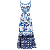Square Neck Smocked Tiered A-Line Maxi Dress 3