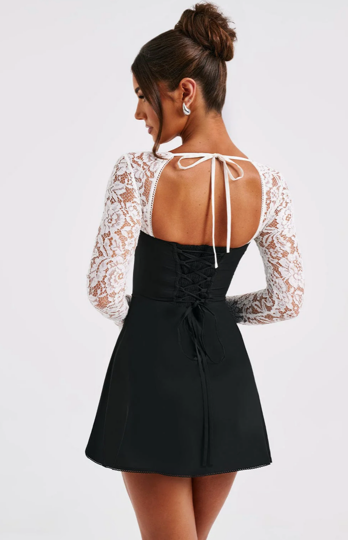 Lace Flare Sleeve Bow Front Bustier A-Line Mini Dress 4
