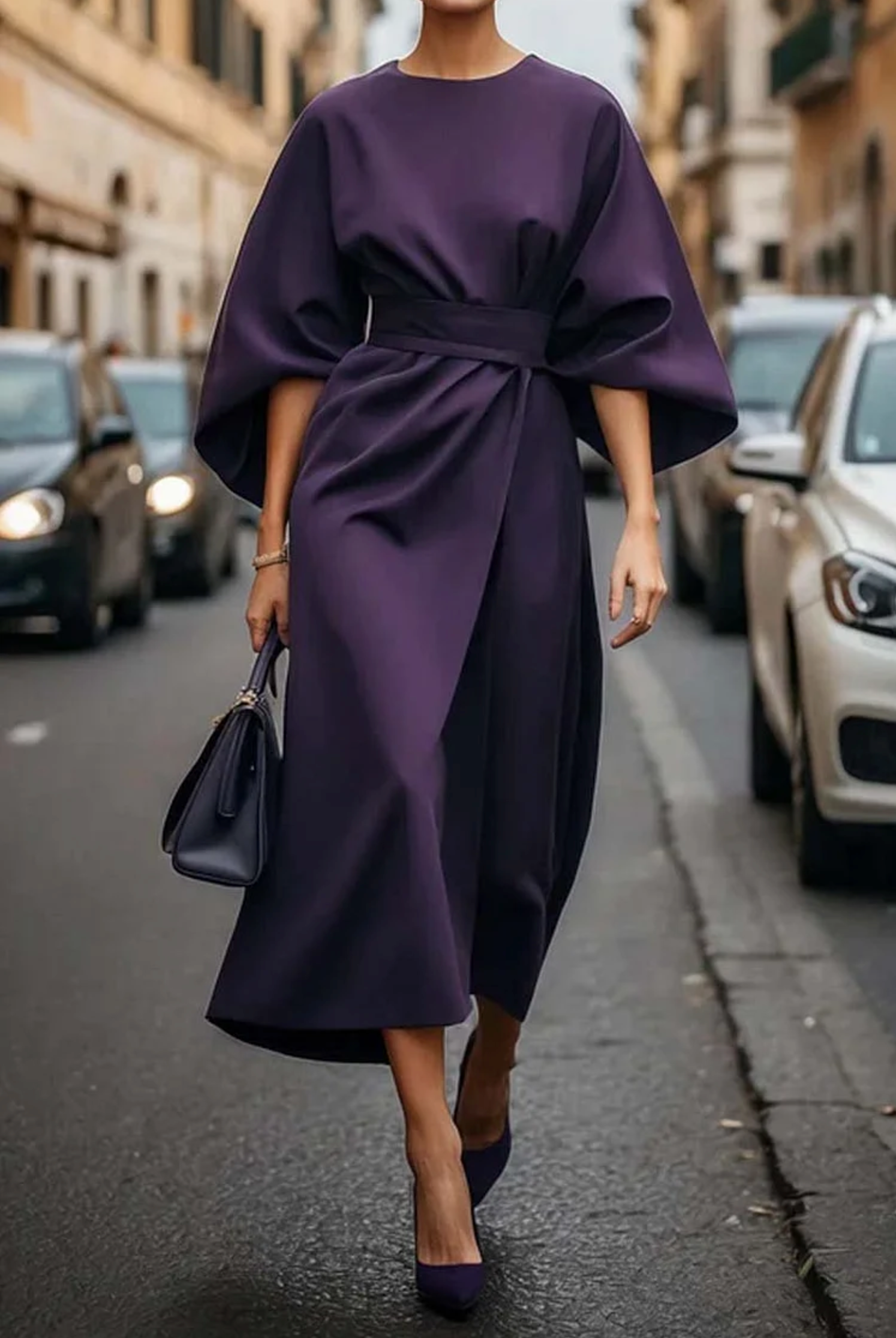 Blair | Luxe Lantern-Sleeve Dress Purple