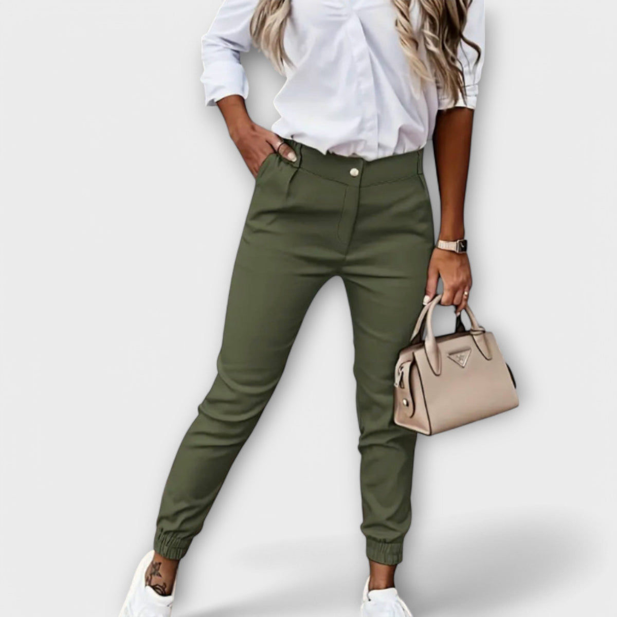 High Waist Cuffed Hem Jogger Pants