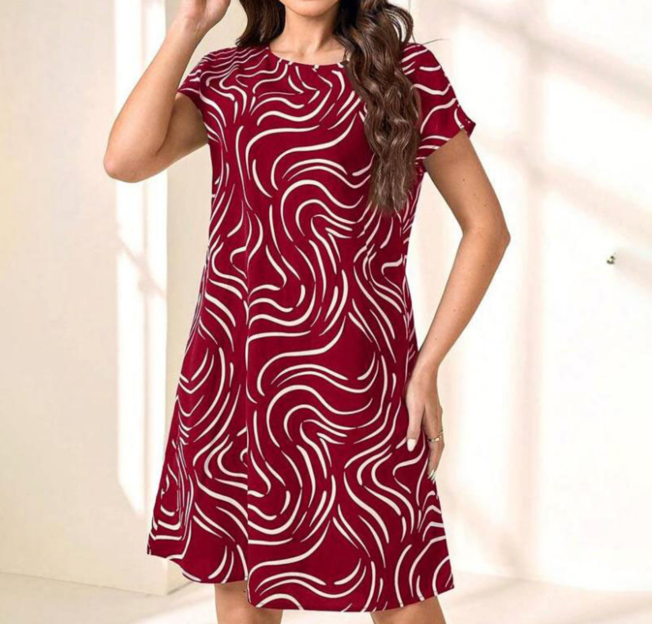 Raquel Abstract Print Round Dress with Modern Everyday Styling