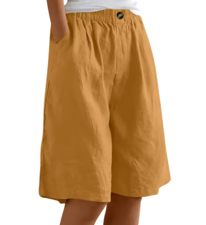 High Waist Wide Leg Knee Length Shorts
