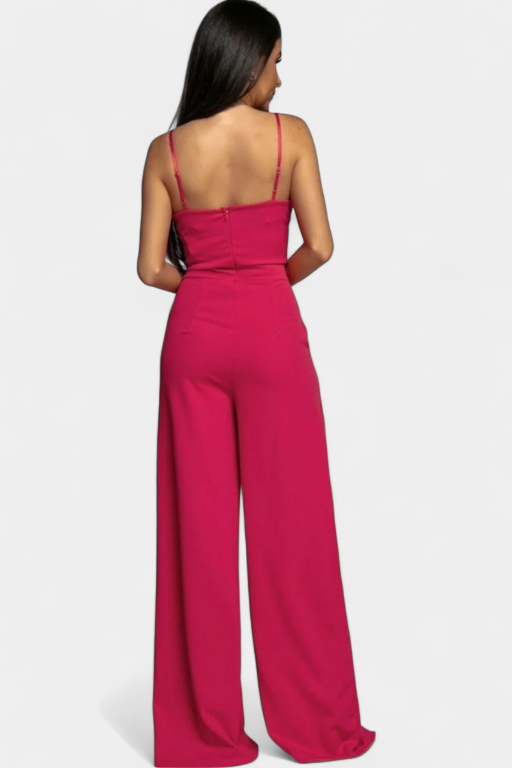 Spaghetti Strap Notch Neck Top and High Split Wide Leg Pants Two Piece Set